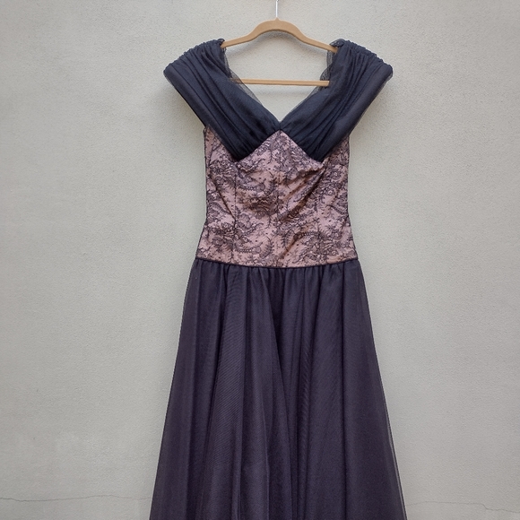 Gabriella Arango Couture Prom Bridesmaid Tulle Black and Nude lace Dress Size 6 - Picture 11 of 12